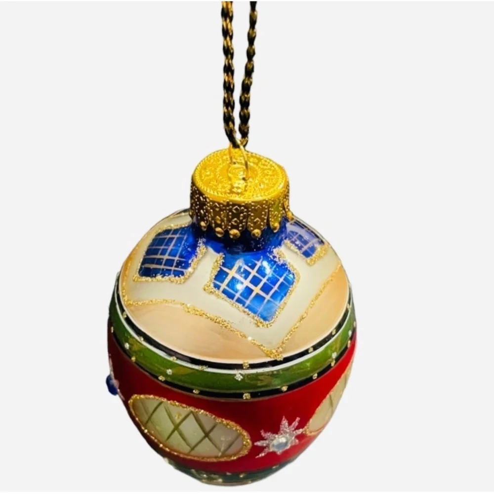 Multi-Color Jeweled Hand-Painted Pysanka Egg Glass Ornament Xmas Decor Excellent